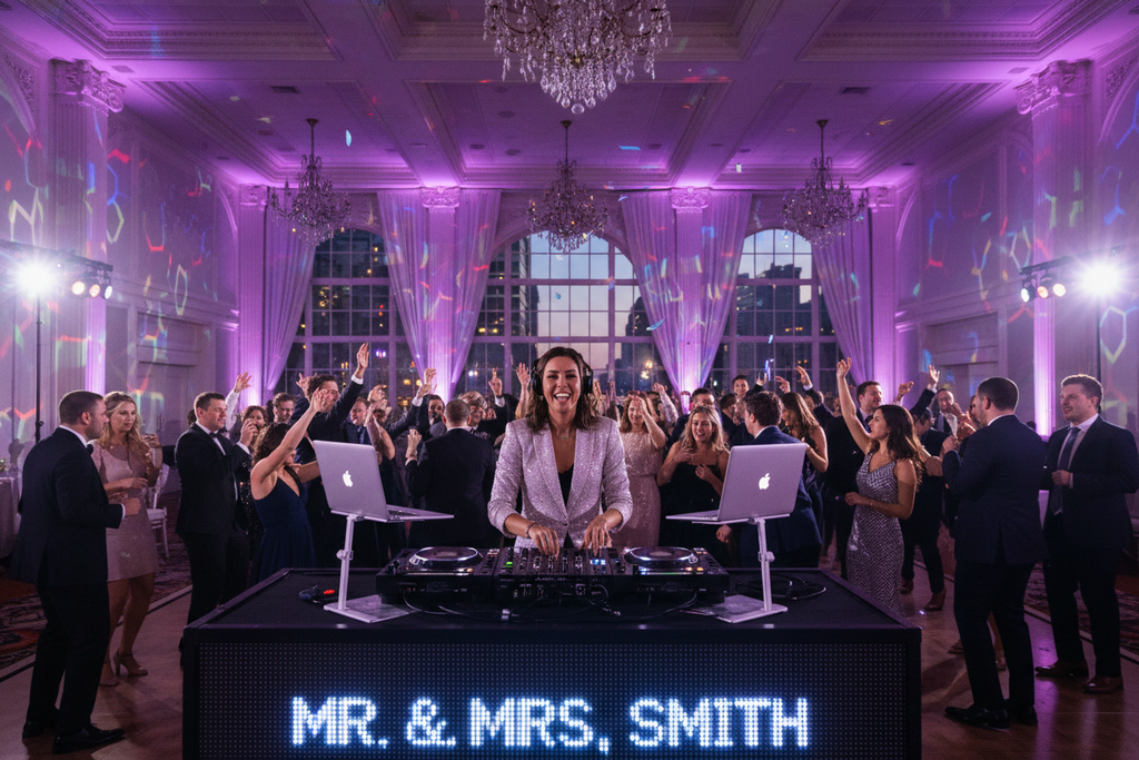 Professional DJ performing at a wedding reception